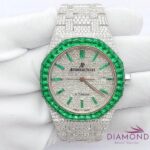 Audemars Piguet Green Baguette Sapphire & Round Moissanite Diamond Full Iced Out Watch (6)