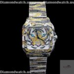 Cartier Santos Customized Diamond Men Watch, Stainless Steel 2 Tone Gold Plated Men Watch (1)