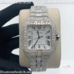 Custom Cartier Santos Round & Baguette Moissanite Diamond Men's Wrist Watch (9)
