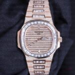 Patek Philippe Geneve Round & Baguette Moissanite Diamond Men Automatic Watch (1)