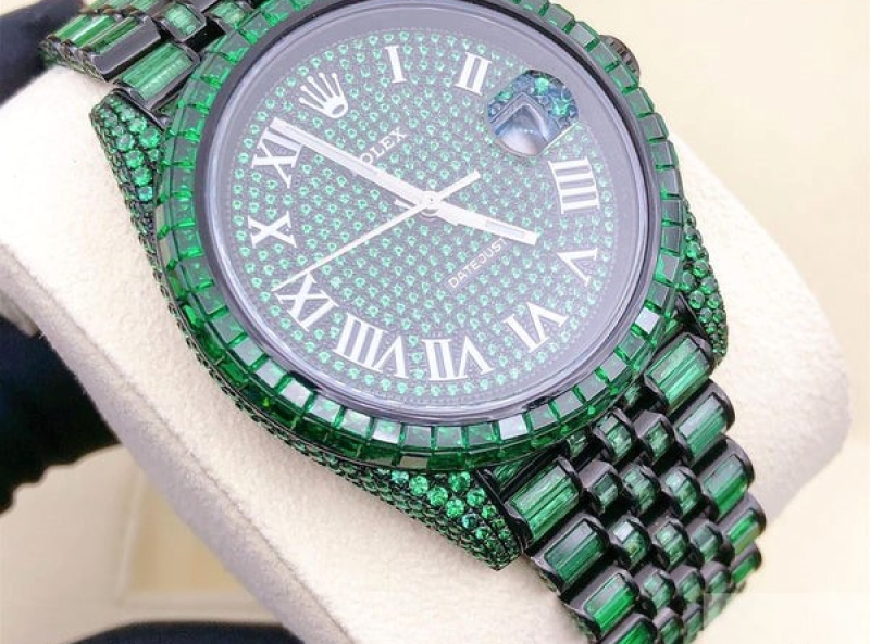 Rolex President Green Sapphire Baguette Diamond Men Automatic Watch (3)