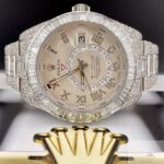 Rolex Sky Dweller Baguette & Round Moissanite Diamond Men Watch, 42mm Dial White Gold Plated Stainless Steel Men Watch (1)