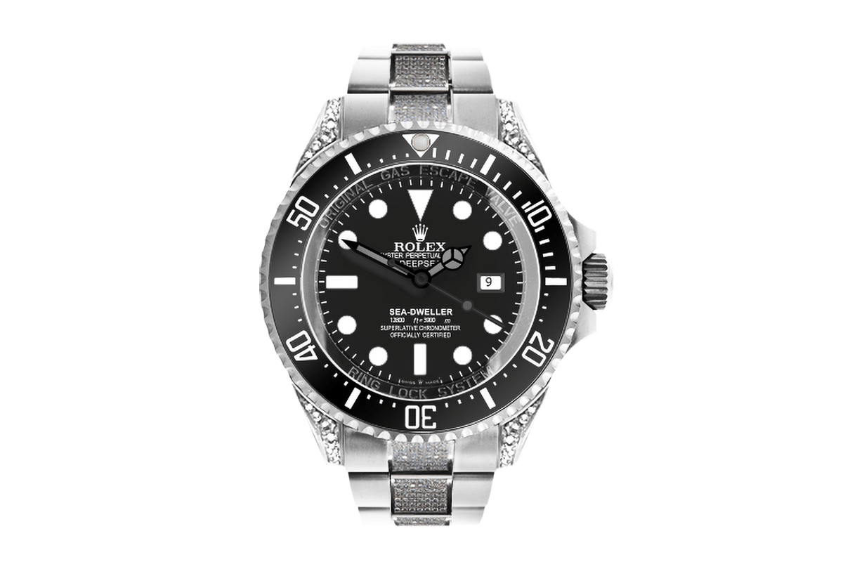 Rolex Deepsea Oystersteel Black Dial 126660 Moissanite Diamond Iced Out Watch for Gift, Fully Iced Out Gift Watch (1)