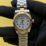 Rolex Lady Datejust 28 Yellow GoldSteel White Roman Dial & Fluted Bezel Oyster Bracelet 279173 (1)
